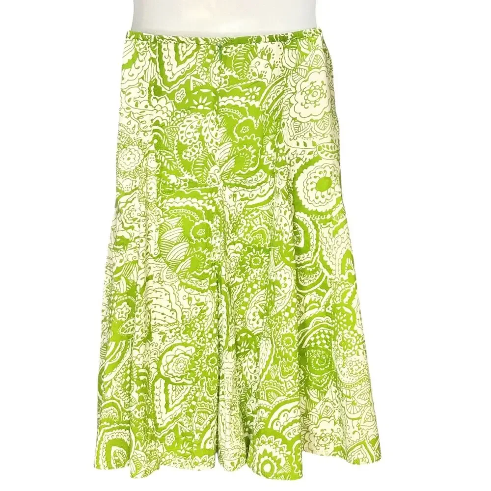 Chico's A Line Flared Maxi Skirt Size XL / 3 Boho Cottage Cotton Spring Green - Picture 6 of 9